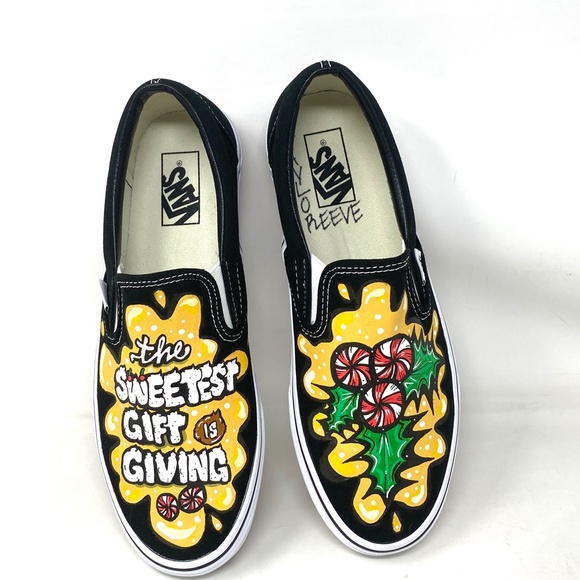 VANS Slip On Sneakers Canvas Yellow Black Men's Skate Low Top Custom Alsu01247 - Picture 7 of 10